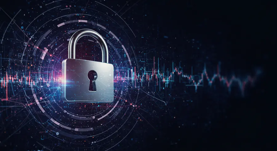Digital padlock integrated with a complex network graph, representing security in distributed systems and chaos engineering, with subtle hints of data flow and resilience.